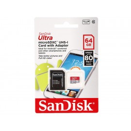 Sandisk MicroSD 64GB clase10 adap 80MB s - Envío Gratuito